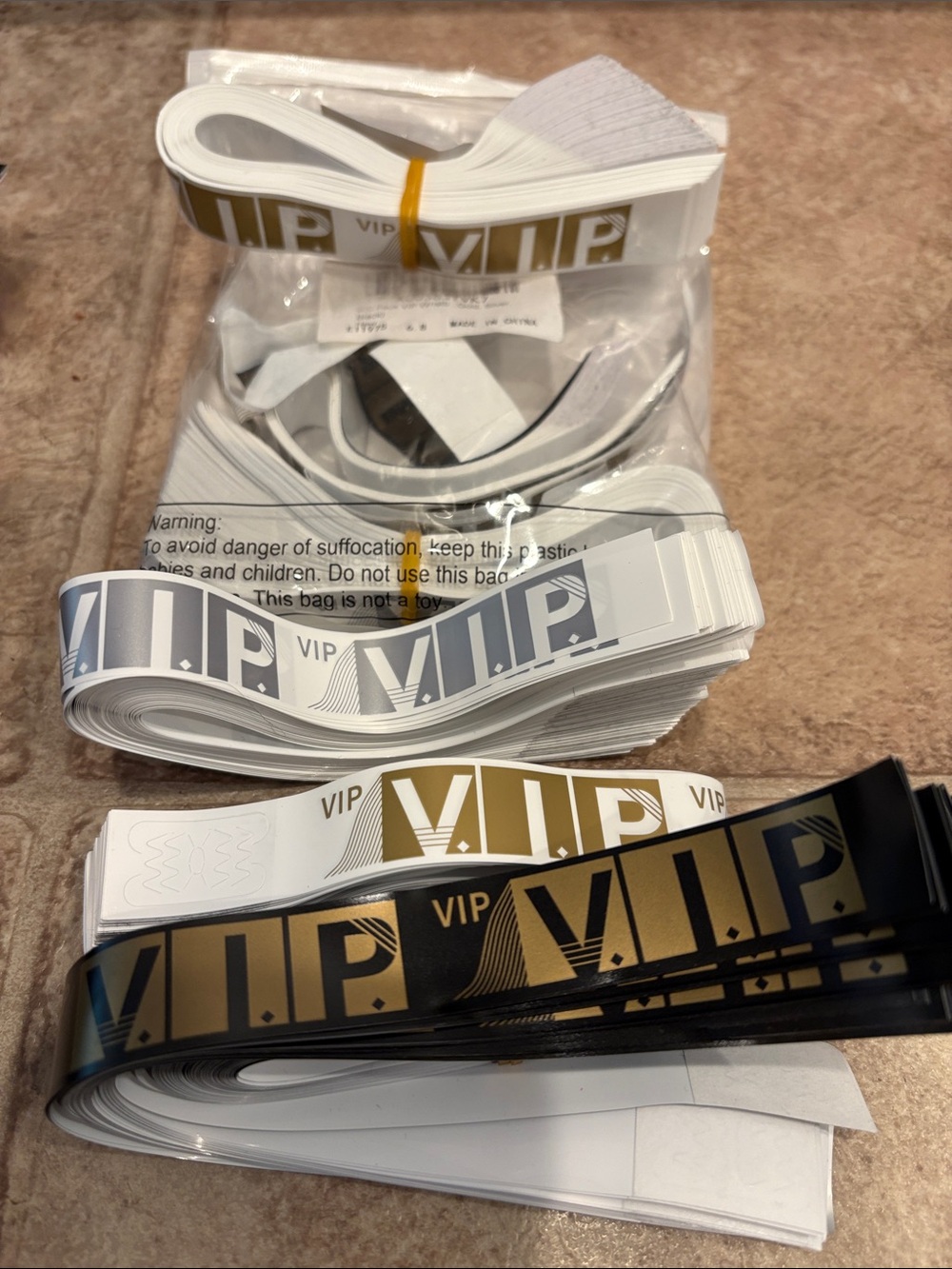 VIP Event Wristbands - Gold, Silver, Black, White - Unbranded bag of 500 or more